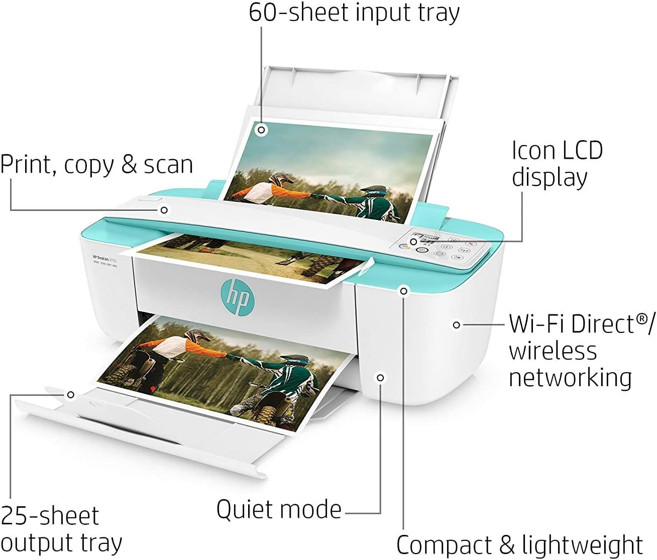 NEEGO HP DeskJet Wireless Color Inkjet Printer All-in-One with LCD Display - Print Scan Copy and Mobile Printing Ultra Compact 6 ft Printer Cable - Image 2